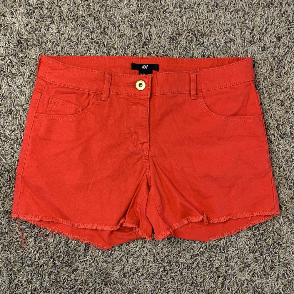 H&M Shorts Womens 4 Red Denim Fringe Short Colorful Casual